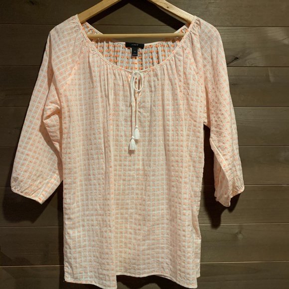 J CREW Boho Neon Dot Peasant Tassel Tie Top Shirt - Picture 2 of 6